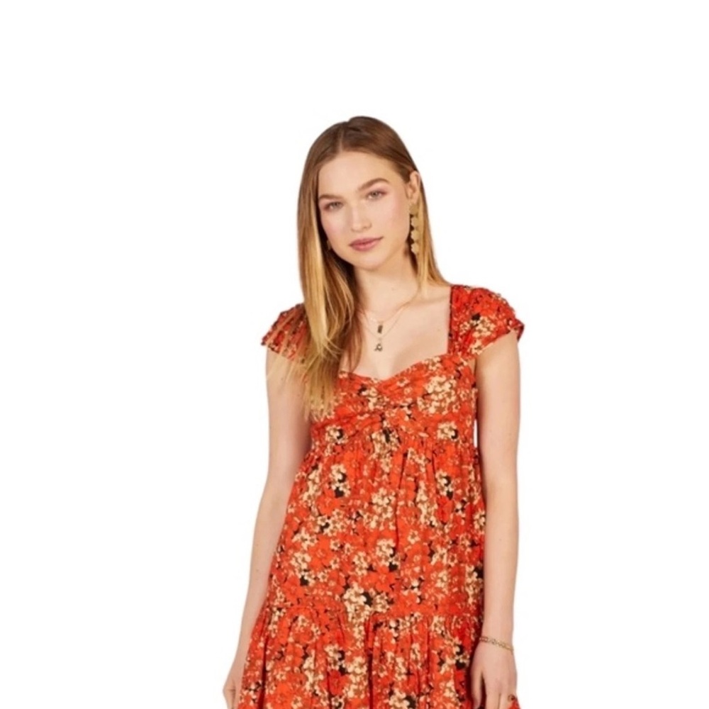 Free People floral Pattern Play Mini Dress M EUC Boho Flowy flirty - Picture 4 of 15